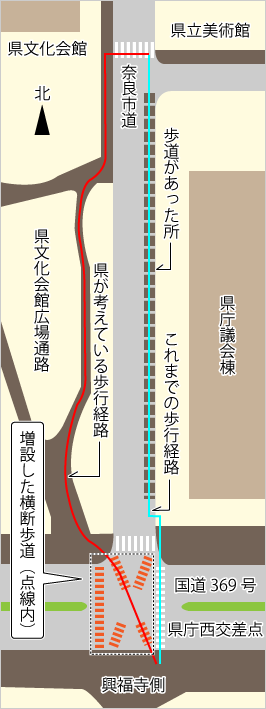 スクランブル化された県庁西交差点付近の地図