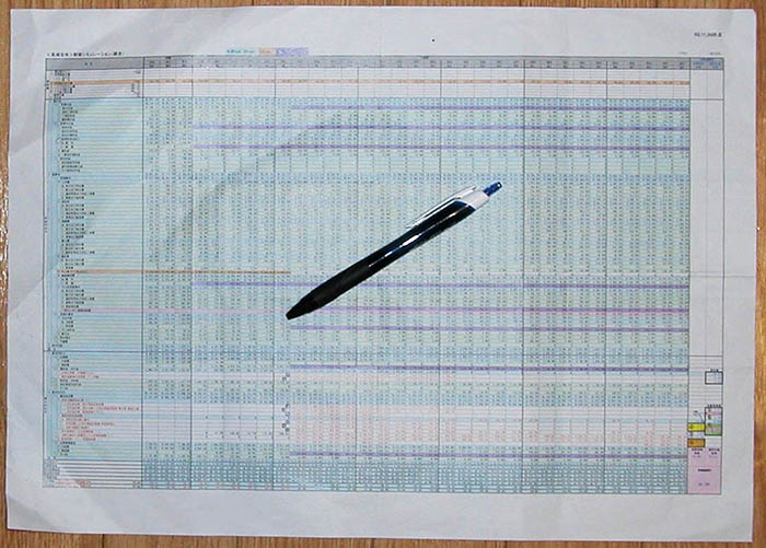 奈良県が開示した一体化への財政シミュレーションの文書。A3判の紙の極細の欄におびただしい数字が並ぶ。記者は拡大コピーをして読んだ