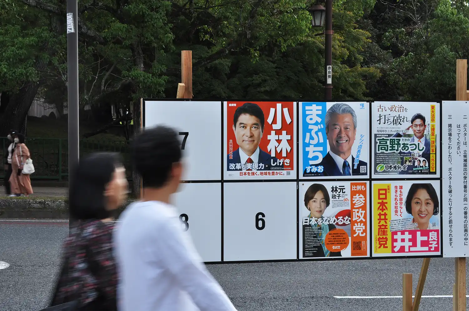 第50回衆議院選挙の公示を受け、掲示板に張り出された候補者のポスター＝2024年10月15日、奈良市登大路町、浅野善一撮影