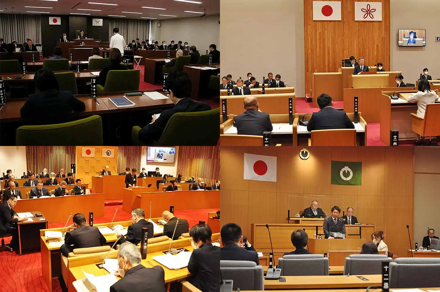 左上から時計回りに橿原市議会定例会（2025年3月21日）、桜井市議会定例会（3月12日）、御所市議会定例会（3月4日）、五條市議会定例会（3月10日）＝浅野善一撮影